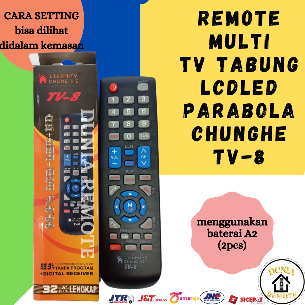 Remot Remote Multi TV Tabung LCD LED+Digital Receiver Parabola TV 8 Chung He multifungsi serbaguna