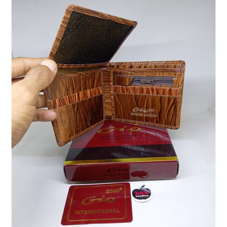 DOMPET PRIA IMPORT G2000 MOTIF SERAT KAYU MATERIAL KULIT ASLI / DOMPET PENDEK / DOMPET LIPAT