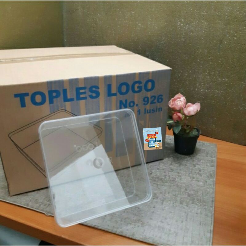 TOPLES KOTAK PERSEGI BENING 500 GR LOGO 926 PLASTIK MIKA DESSERT BOX KUE KERING LEBARAN IMLEK NATAL 