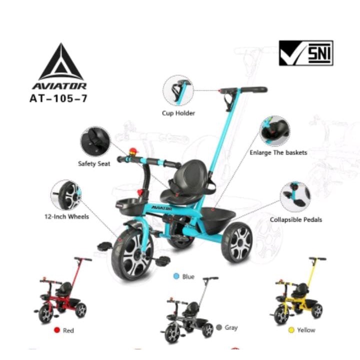 Sepeda Roda 3 Tiga Merk EXOTIC Dan Aviator. Musik Lampu Dorong Tricycle Anak. Ban Karet