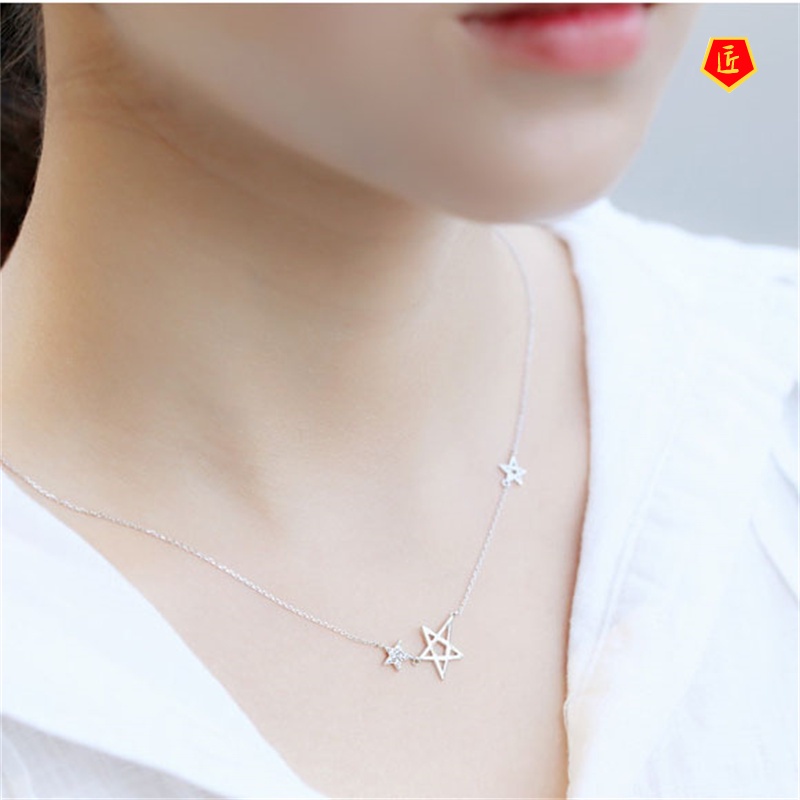 [Ready Stock]Diamond-Studded Stars Necklace Korean Simple Sweet