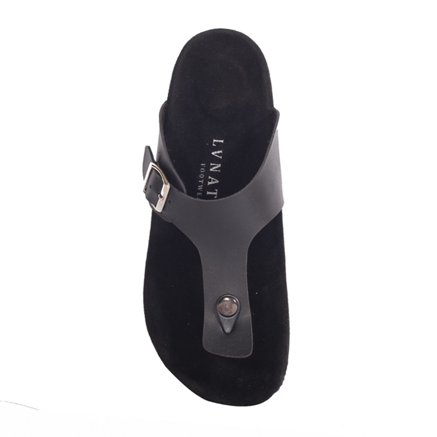 Lexon Full Black | Sendal Tali Kulit Simpel Kayu Pria Cowok Men Sandal Footwear | FORIND x Lvnatica