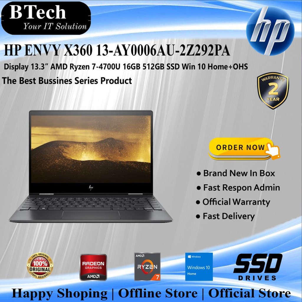 HP ENVY X360 13-AY0006AU-2Z292PA Ryzen 7-4700U/16GB/512GB SSD/W10H+OHS