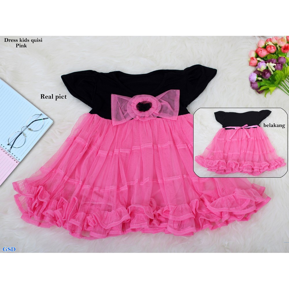 Dress Kids Quisi/Baju Gaun Pesta Anak Lengan Pendek/Terusan Dress Anak 3thn Premium Murah