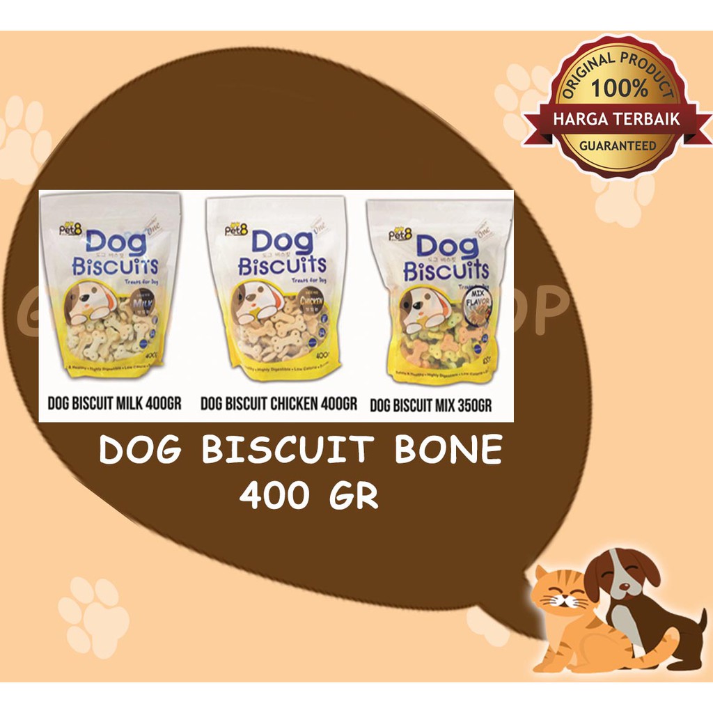 MAKANAN ANJING PET8 BISKUIT TULANG 400 GRAM - SNACK DOG BISCUIT BONE