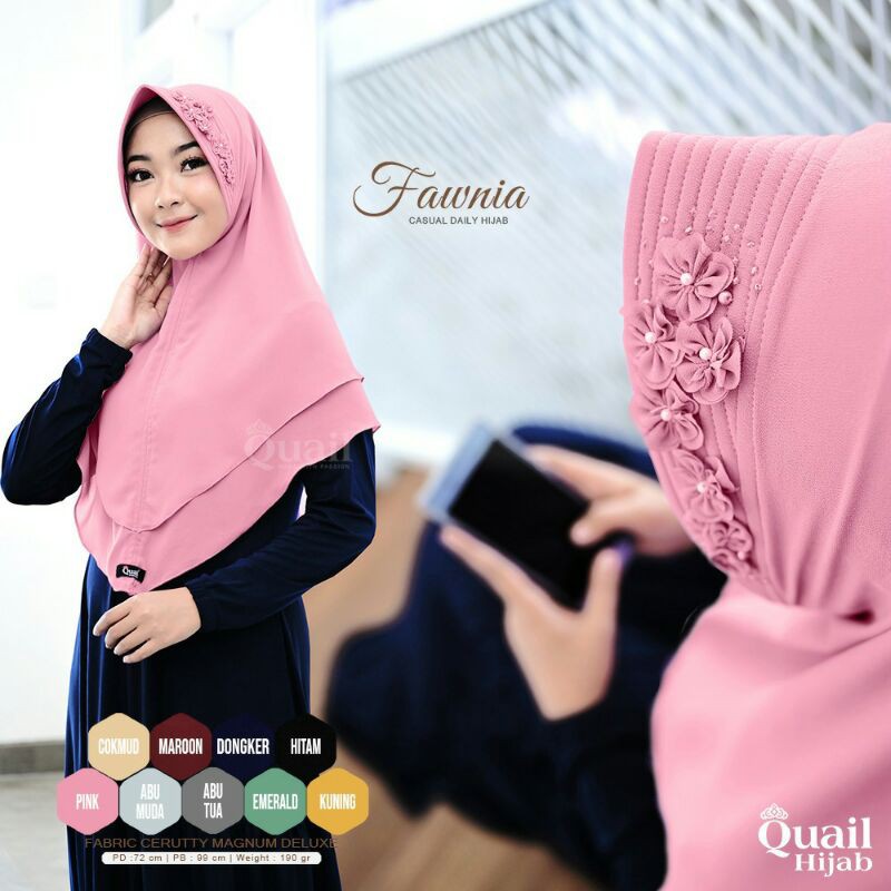 KHIMAR 2 LAYER CERUTY QUAIL HIJAB FAWNIA