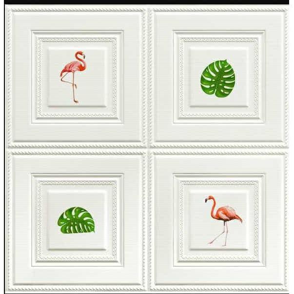 Murah Walpaper Stiker 3D Foam Motif Kotak - Flamingo Bunga Trendi