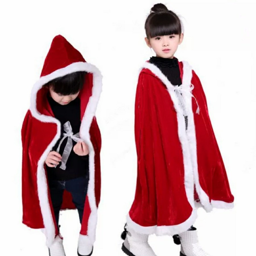 Christmas Red Hood Cape Kostum Natal anak Jubah Santa