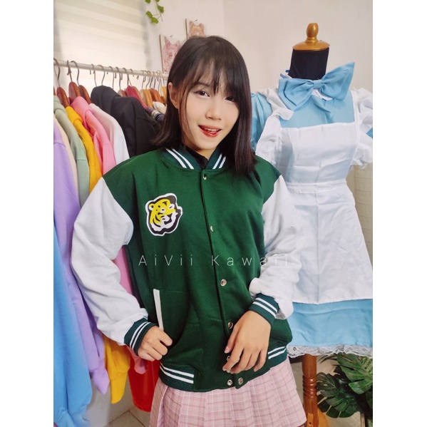 JAKET BASEBALL WANITA TIGER GREEN