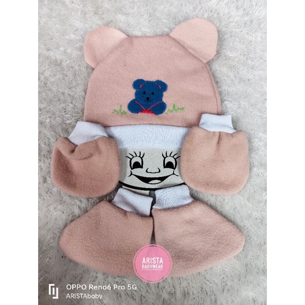 1SET topi + Sartaki bayi model kuping bahan fleece tebal