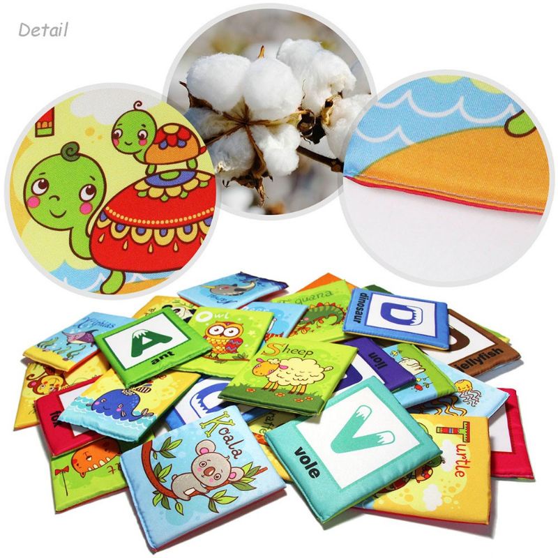 Mainan Edukasi Soft Book Flash Cards Kartu Pintar Buku Kain Kado Ulang Tahun Bayi Zoo Animal  Series Learning Educational Card 26pcs Soft Alphabet Flash Cards ABC with Cloth Bag Buku Bantal Hewan Kado Bayi Buku Bantal Anti Robek