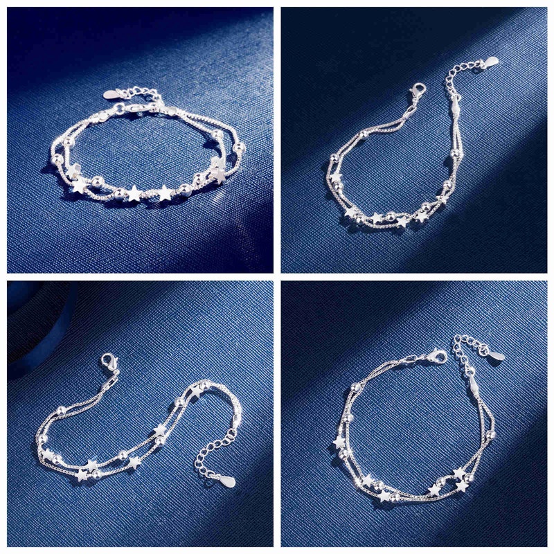 Gelang Tangan Sterling Silver 925 Dengan Hiasan Bintang + Batu Zircon Untuk Wanita