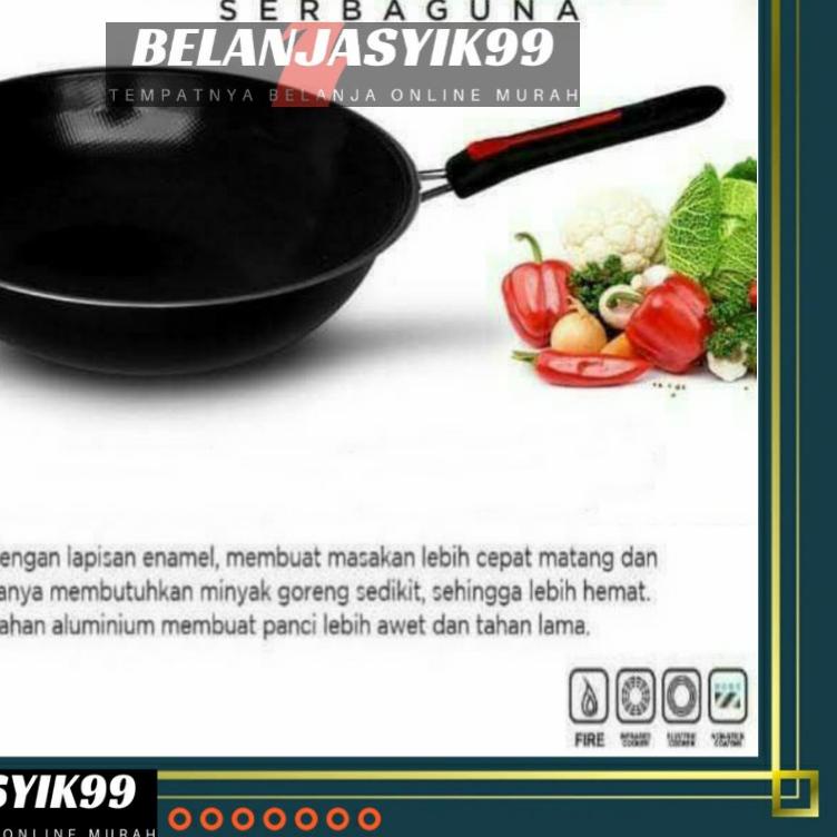 ➼ WAJAN TEFLON GAGANG / WAJAN PENGGORENGAN TEFLON 32CM / WAJAN ENAMEL VICO ANTI LENGKET / WAJAN GAGA