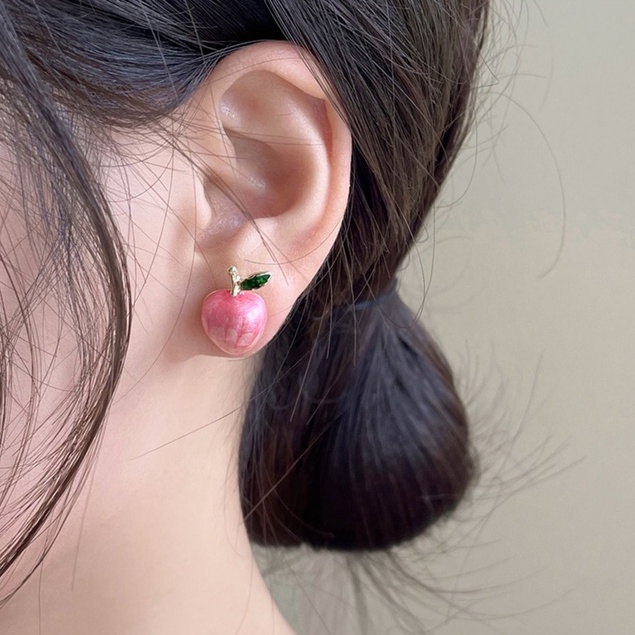 Anting Tusuk Motif Bunga Hias Mutiara Imitasi Ala Korea Warna Pink Untuk Wanita / Musim Panas