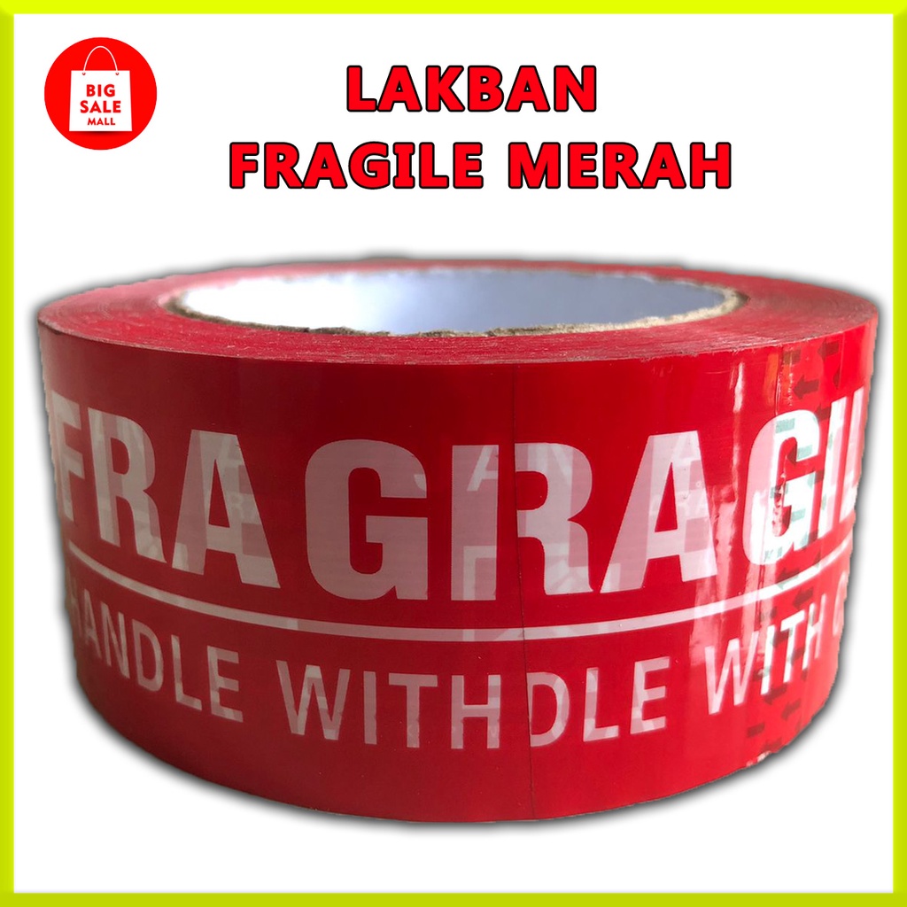 Lakban OPP Tape / Lakban Fragile Putih, merah 60,80,150 Yard