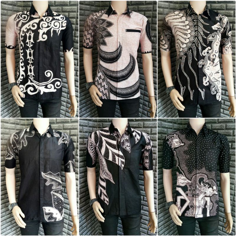 BAJU BATIK PRIA HITAM MANIS REGULER MODERN LENGAN PENDEK OB 514 SIZE M L XL BATIK PRIA KANTOR