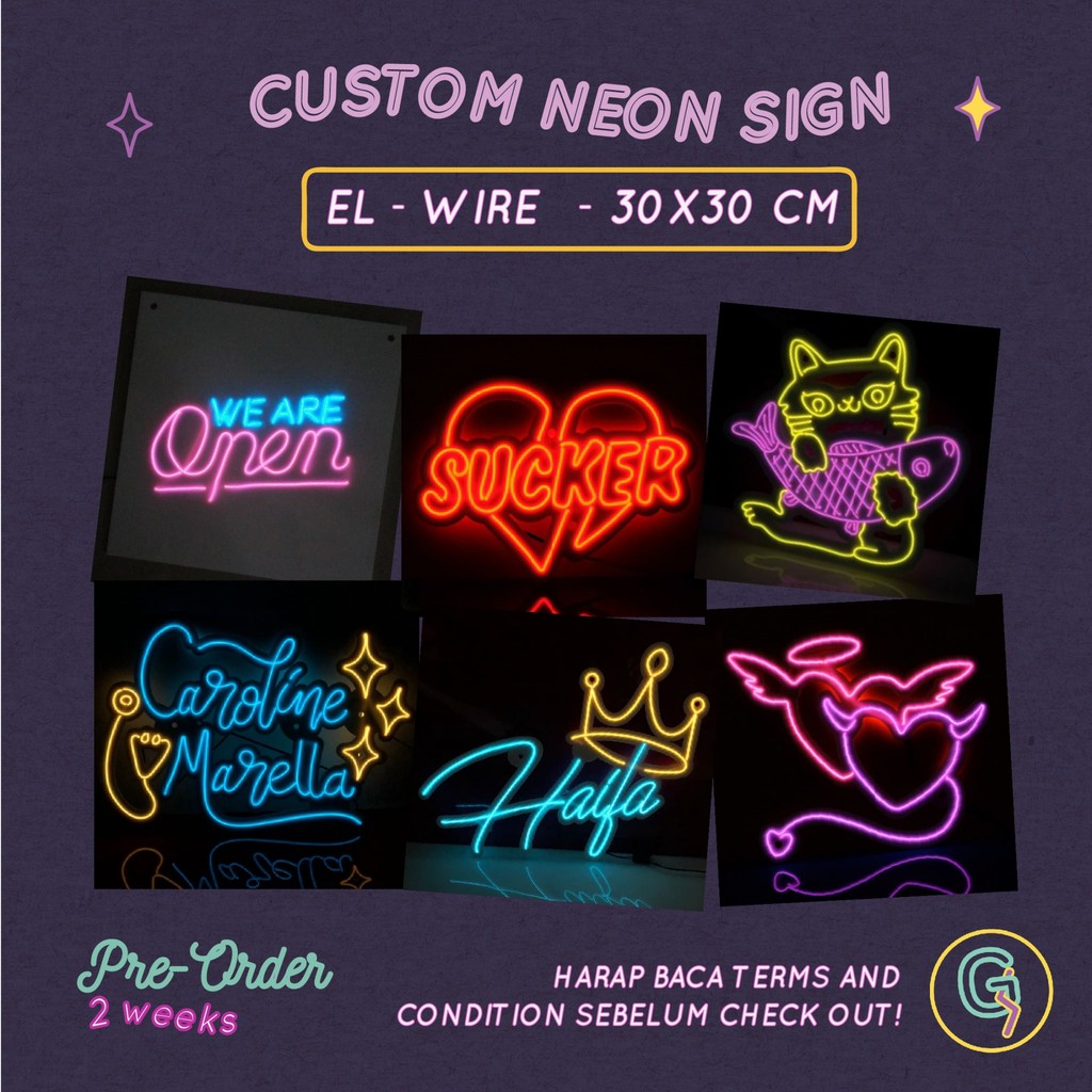 Custom Neon Sign El Wire Ukuran 30x30 cm
