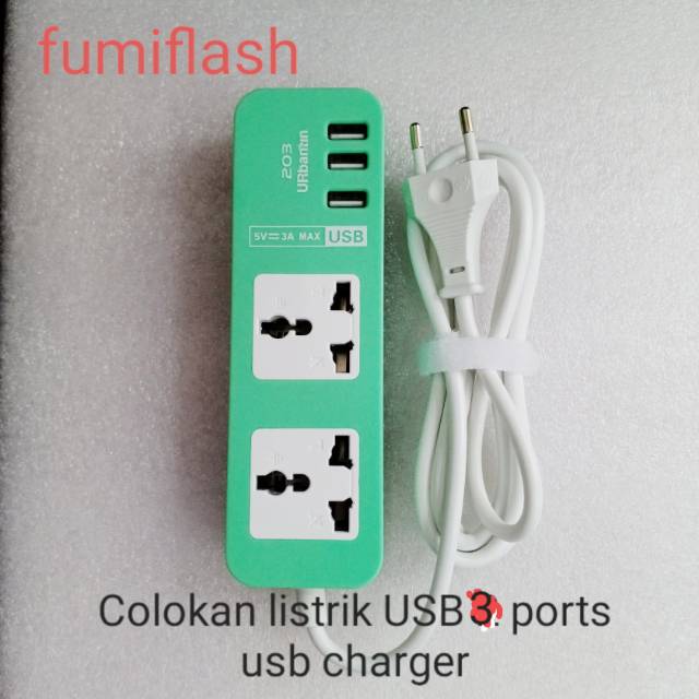 Stop kontak colokan listrik usb charger hanphone 3 port usb