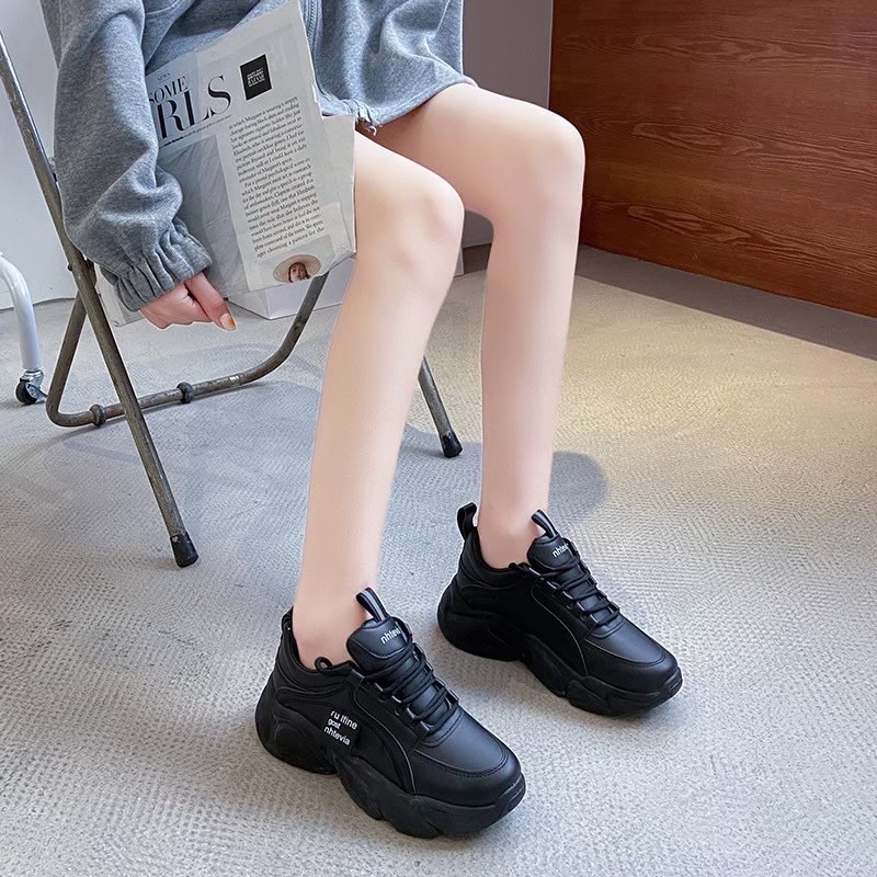 AVANCEID KOLEKSI ALLBLACK SIZE 36-44 Sepatu Sneakers Wanita Sekolah Kerja Hitam Import