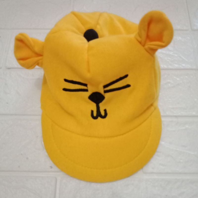 LYSASHOP - Topi Anak Bayi Lucu Motif Kucing/Topi Kupluk Bayi-Kuning