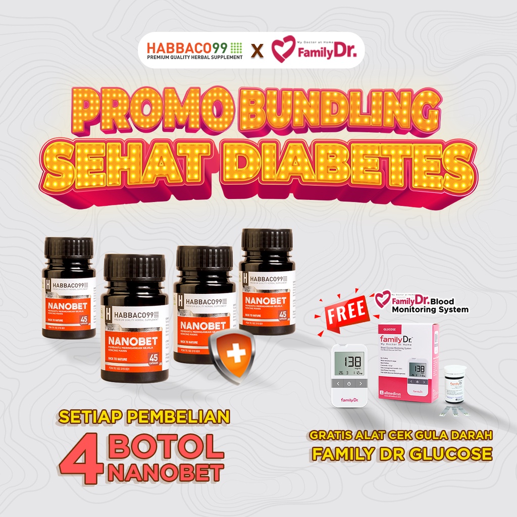 

HABBACO99 PAKET 4 Botol NANOBET Gratis Alat Cek Gula Darah FamilyDr Glucose Membantu Menurunkan Gula Darah Diabetes