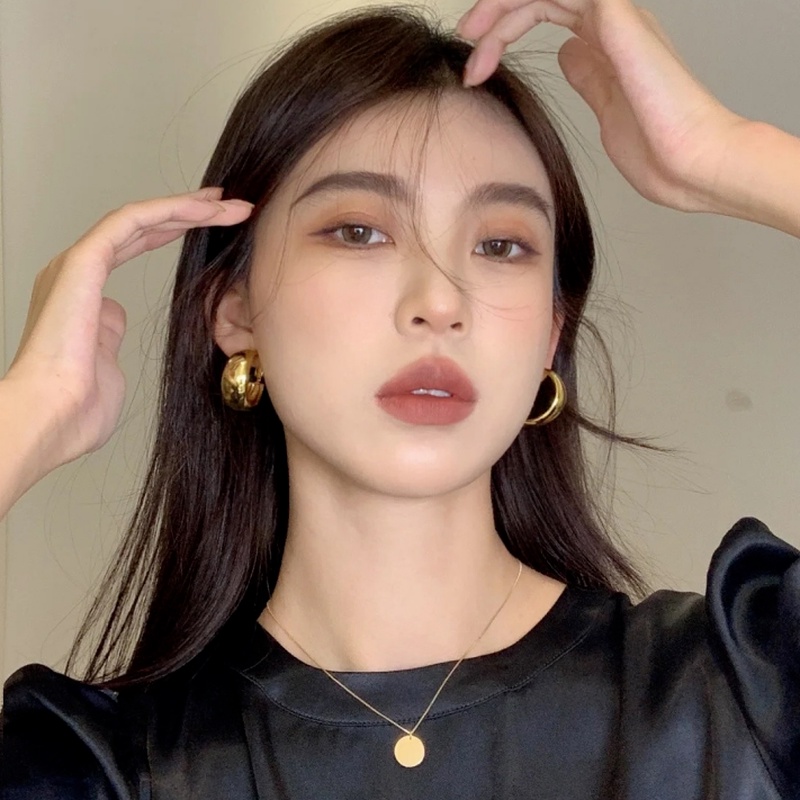 Papaozhu Vintage Emas Logam Besar Bulat Hoop Anting Untuk Wanita Gadis Chic Fashion Geometris Anting Kepribadian Telinga Perhiasan Pesta