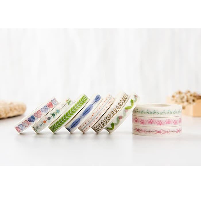 Japanese Washi Tape - Set Love and Leaves Pattern