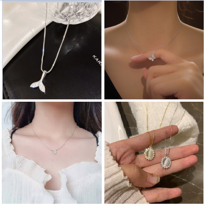 Kalung ANTI ALERGI Rantai Liontin Silver Ekor Ikan Mermaid Kupu Moon Gaya Korea Fashion Wanita S925 Women Necklace