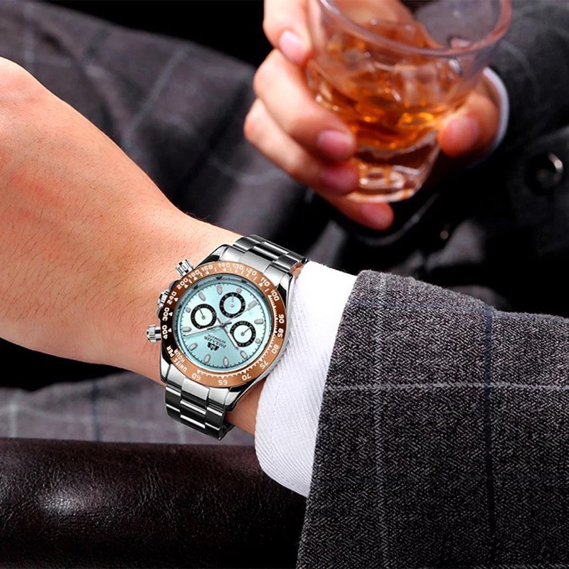 Jam Tangan Pria Paulareis Automatic Homage Daytona Blue Ice Dial Chestnut Ring Premium Paulereis Original