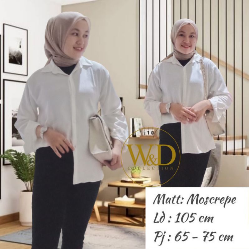 KEMEJA POLOS TANGAN SKODER | BAJU KANTOR PUTIH HITAM | KEMEJA FORMAL| ATASAN WANITA LENGAN PANJANG-Putih 027