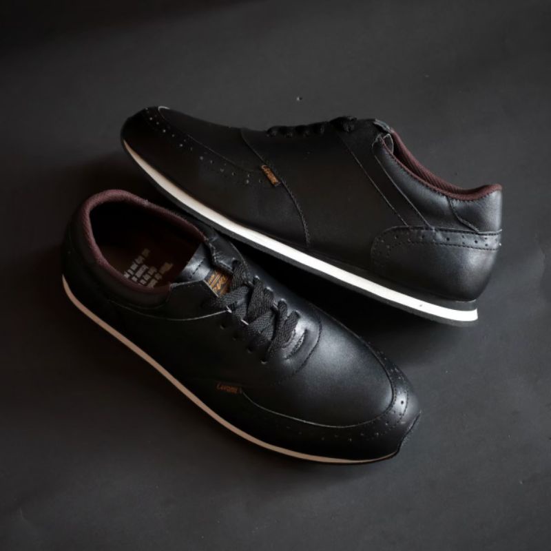 EZRA BLACK -Sepatu Casual Kasual Sneakers Pria Kulit Asli/Cowok/Men Lokal Ori Original Footwear