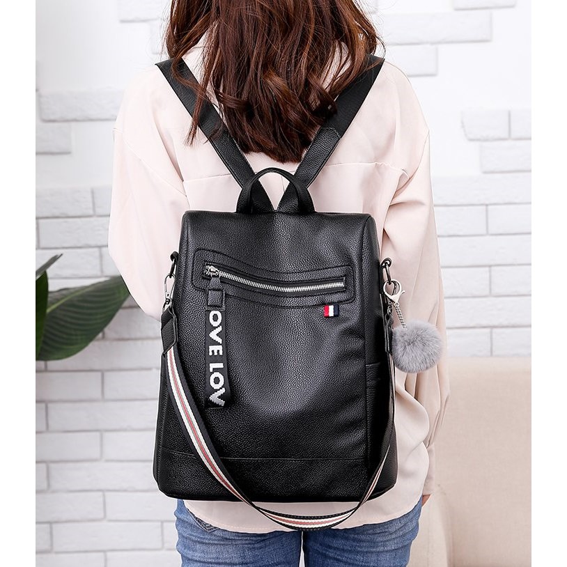TAS RANSEL JINJING HITAM WANITA MODEL RESLETING BELAKANG ANTI MALING