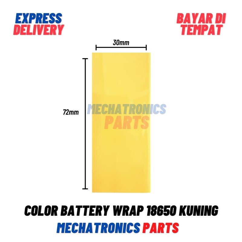 COLOR BATTERY WRAP 18650 PLASTIK BATERAI JAKET PLASTIK SKIN PVC JACKET- KUNING