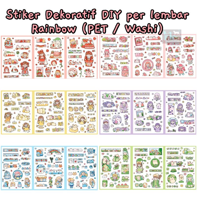 

Stiker Washi atau PET Dekoratif DIY per lembar atau Lembaran - Rainbow