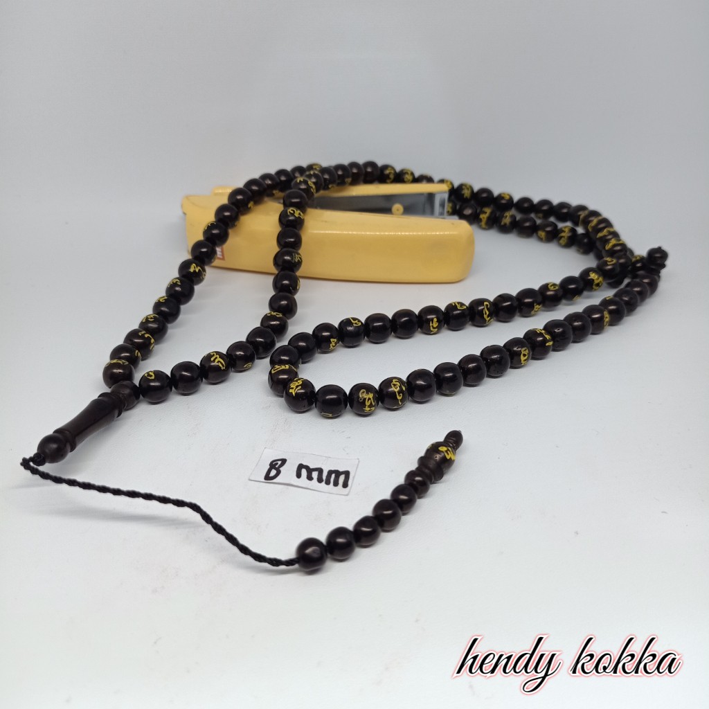 Tasbih Kokka kaukah 99 asmaulhusna tulisan kuning 8,5 mm hitam