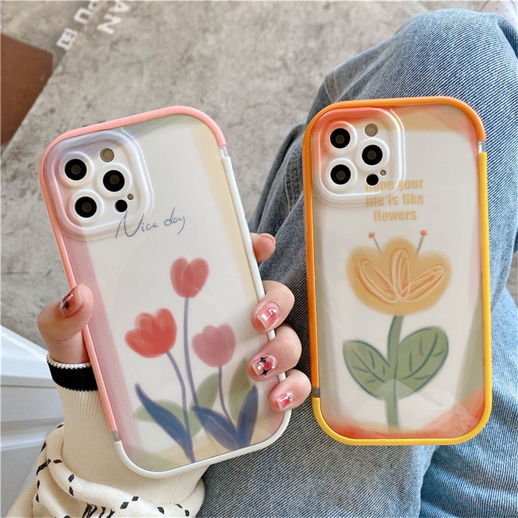 Dua Warna Pola Bunga Yang Dapat Dilepas Casing iPhone Silikon Lembut Cxh4