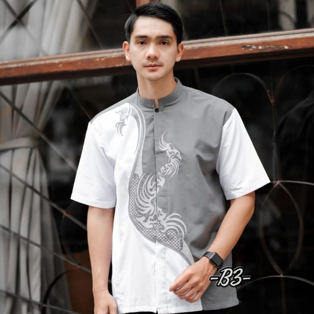 Baju Koko Kurta Bordir Dewasa Lengan Pendek Matt Katun