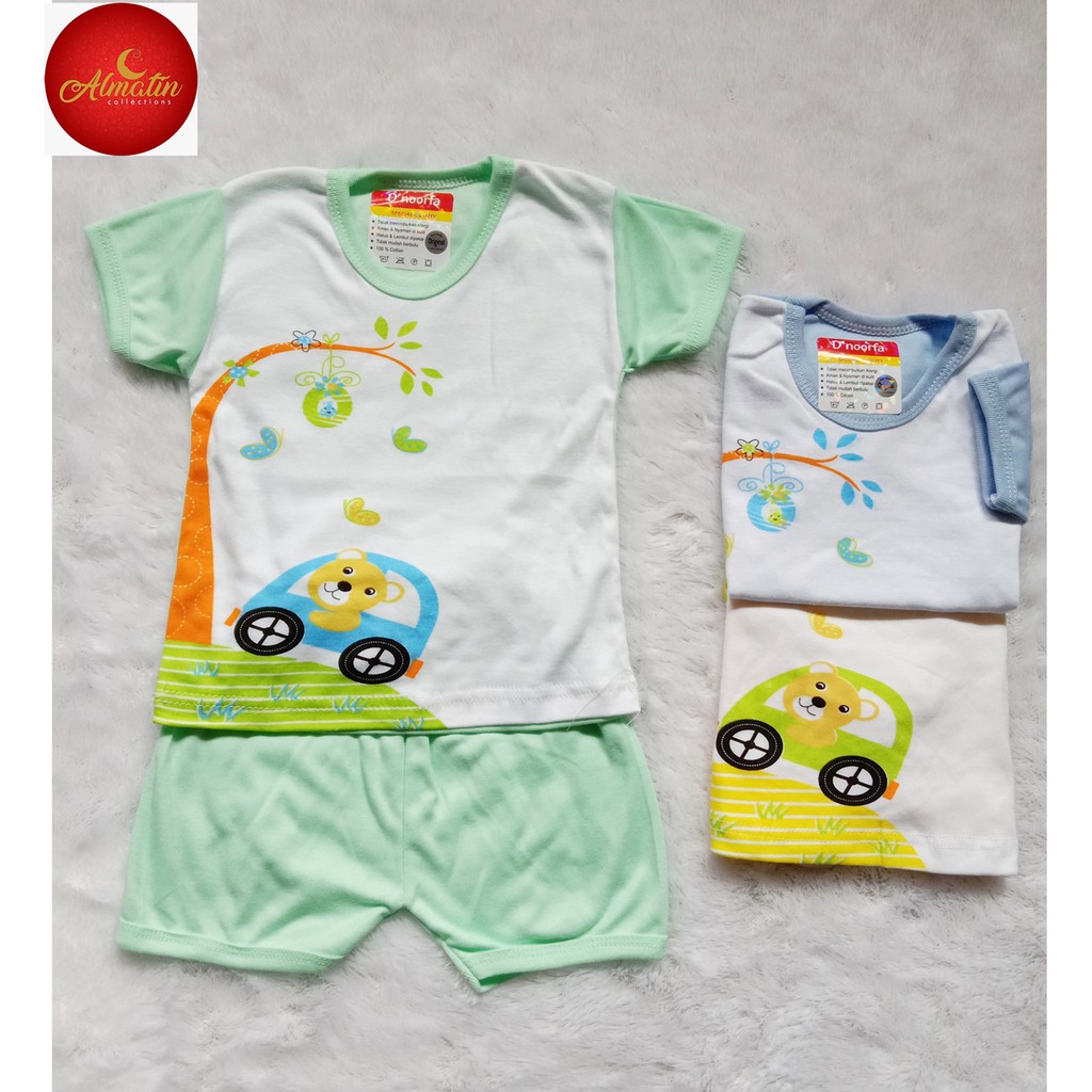 Setelan Baju Bayi Pendek D'noorfa Berkualitas Usia 0-12 Bln/Harga Untuk 3 Stel Baju+Celana