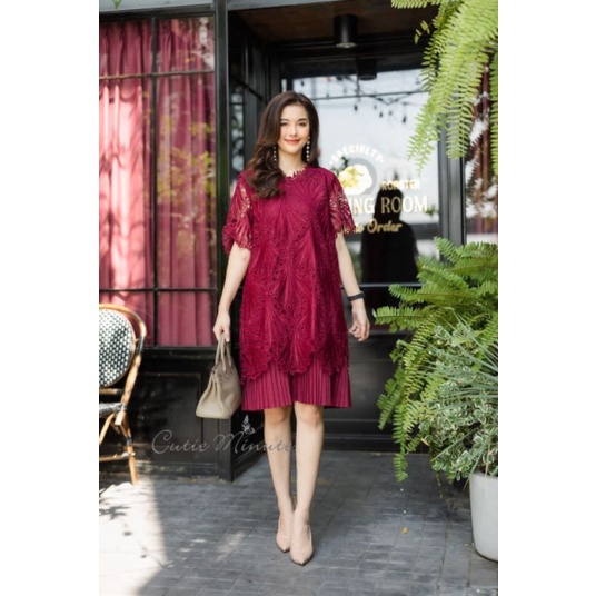 Dress Renda Brokat Cutie Minute Ori Bangkok New Dress Party Dress Kondangan Dress Natal Dress Cantik