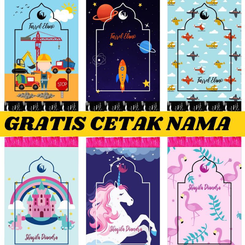 Sajadah Anak Gratis Custom Cetak Nama | kado souvenir ulang tahun | hampers lebaran