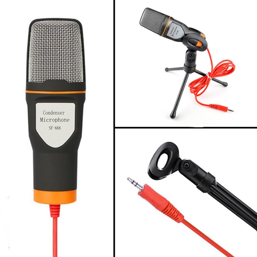 Microphone Condenser SF-666 Singing Karaoke Mic 3.5mm Free Tripod Holder Hp Desktop Aksesois Handphone GALLERYONE gallery one