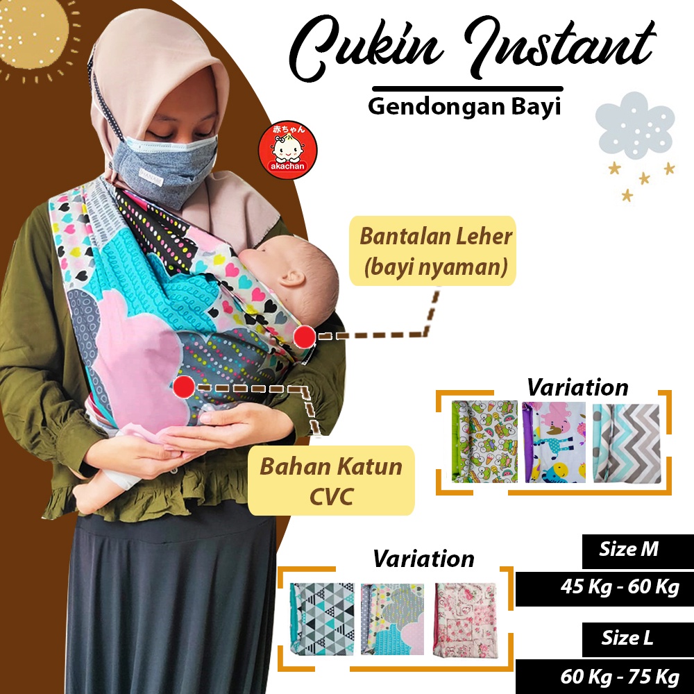 GENDONGAN INSTANT CUKIN sz M (45-60kg) &amp;  L (60-75kg) cukin instan pouch carrier gendongan bayi