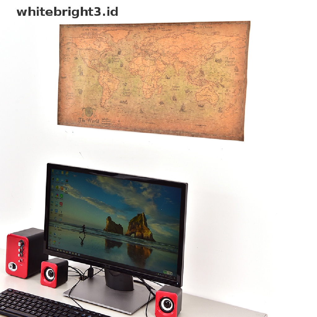 (whitebright3.id) Poster Peta Dunia Tua Ukuran 100x51cm Model Vintage / Retro Untuk Dekorasi Rumah