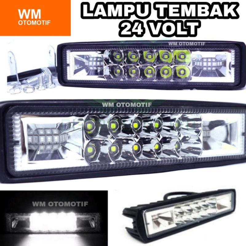 Lampu Tembak Sorot 24 Volt LED Bar CREE 10 Mata 2 Susun Senja Truk Bus Fuso Canter Tronton Truck Bis Hino High Grade Worklight Lightbar Cutoff Offroad Motor Mobil Universal Biru Merah Standby Flash Running Kiri Kanan