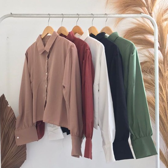 KEMEJA ATASAN WANITA CROP TOP POLOS OVERSIZE