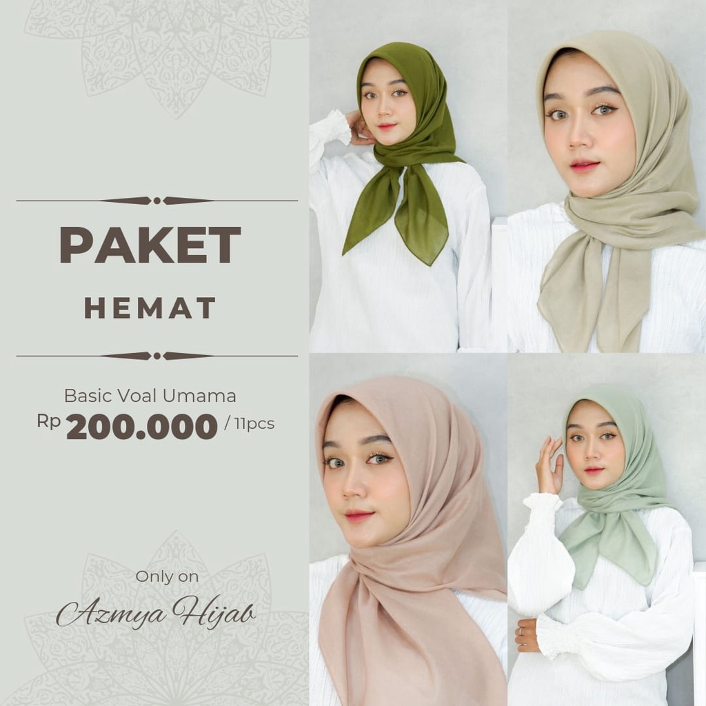 (200rb Dapat 11pcs Basic Voal Umama) PAKET USAHA HIJAB VOAL SIZE 110CM UMAMA WARNA RANDOM PAKET HEMAT