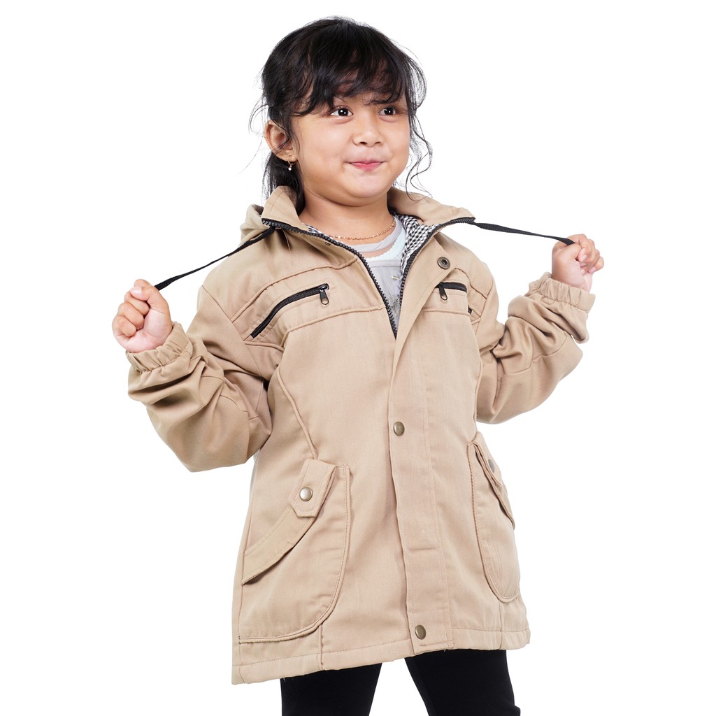 outerwear musim dingin - jaket parka anak perempuan - jaket hangat tebal anak cewek - hoodie cream krem