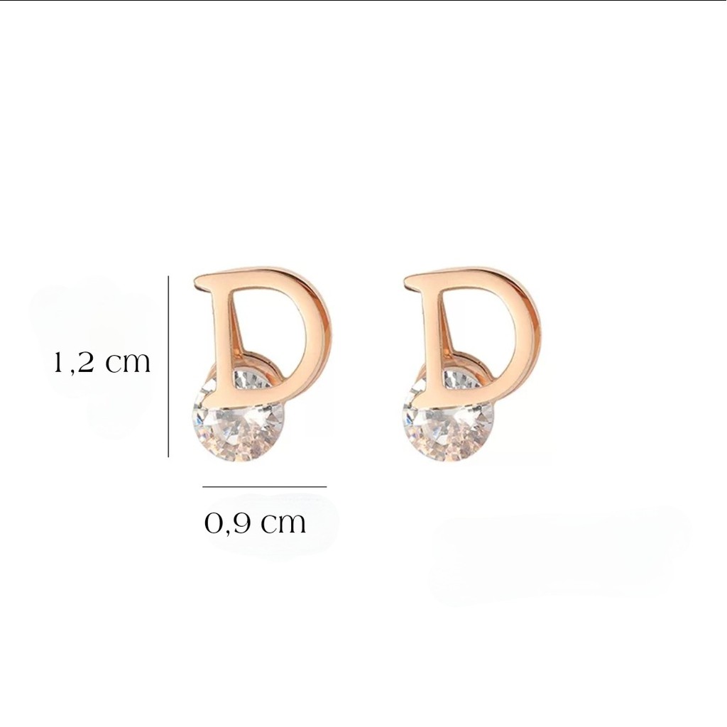 Anting Tusuk Titanium Huruf &quot; D &quot; Zirkon Artifisial Untuk Wanita Fashion Tersedia Rosegold dan Gold