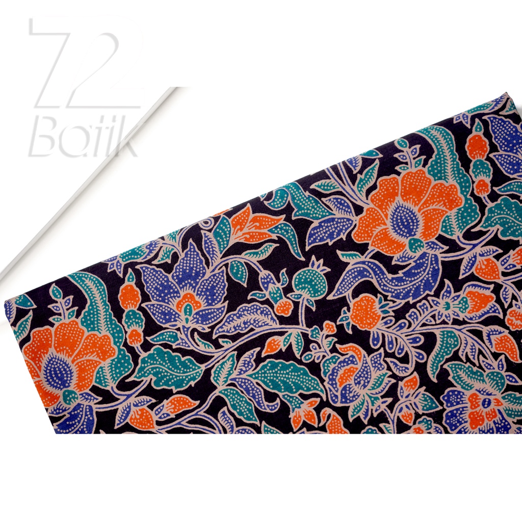 BAHAN BATIK PREMIUM Katun Motif Kembang Alas Warna Hitam Orange Hijau Biru 722056 Cap 72 Jarik Jarit Samping Kebat Panjang Batik Katun Modern Premium Bahan Seragam Batik Pernikahan Kantor Keluarga Murah Kamen Jadi Batik Bali Lembaran