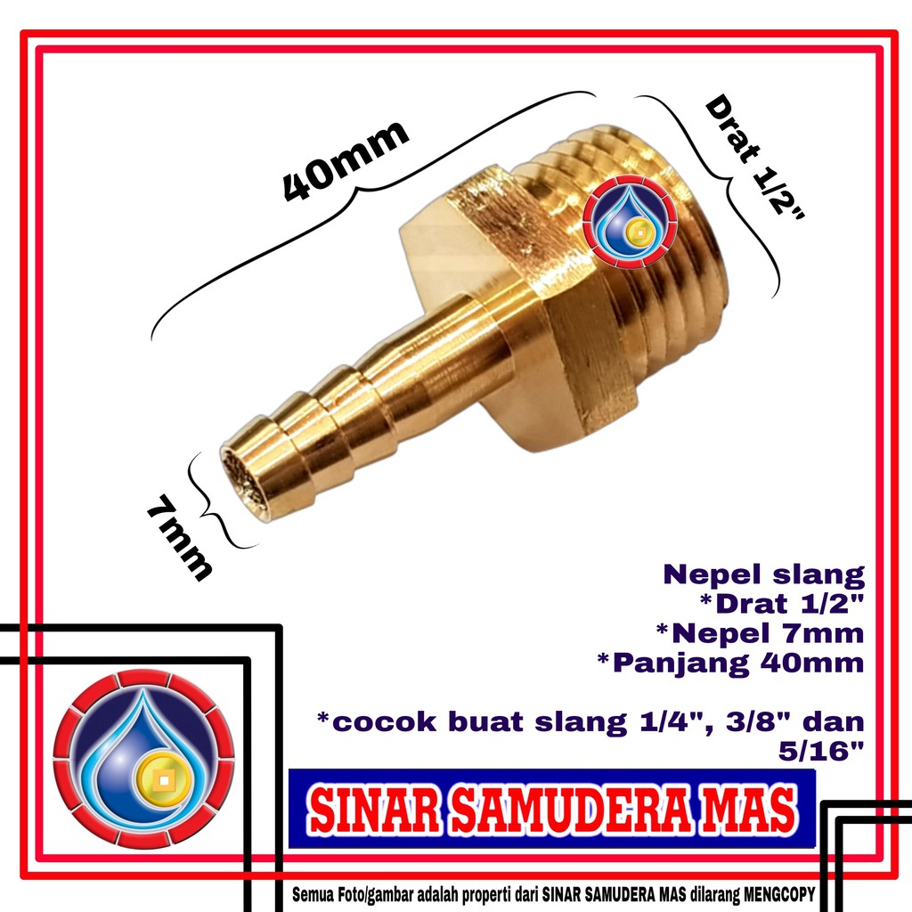 Sambungan Nepel Slang Kecil (7mm) x Drat luar 1/2" - Nepel selang - Sambungan Slang - Sambungan Sela